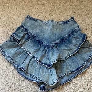 MOTHER Blue Denim Ruffle Mini Skirt